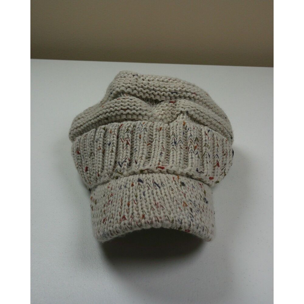 C.C Confetti Oatmeal Knit Visor Beanie Hat Slouchy Newsboy Cap One Size - Picture 2 of 8